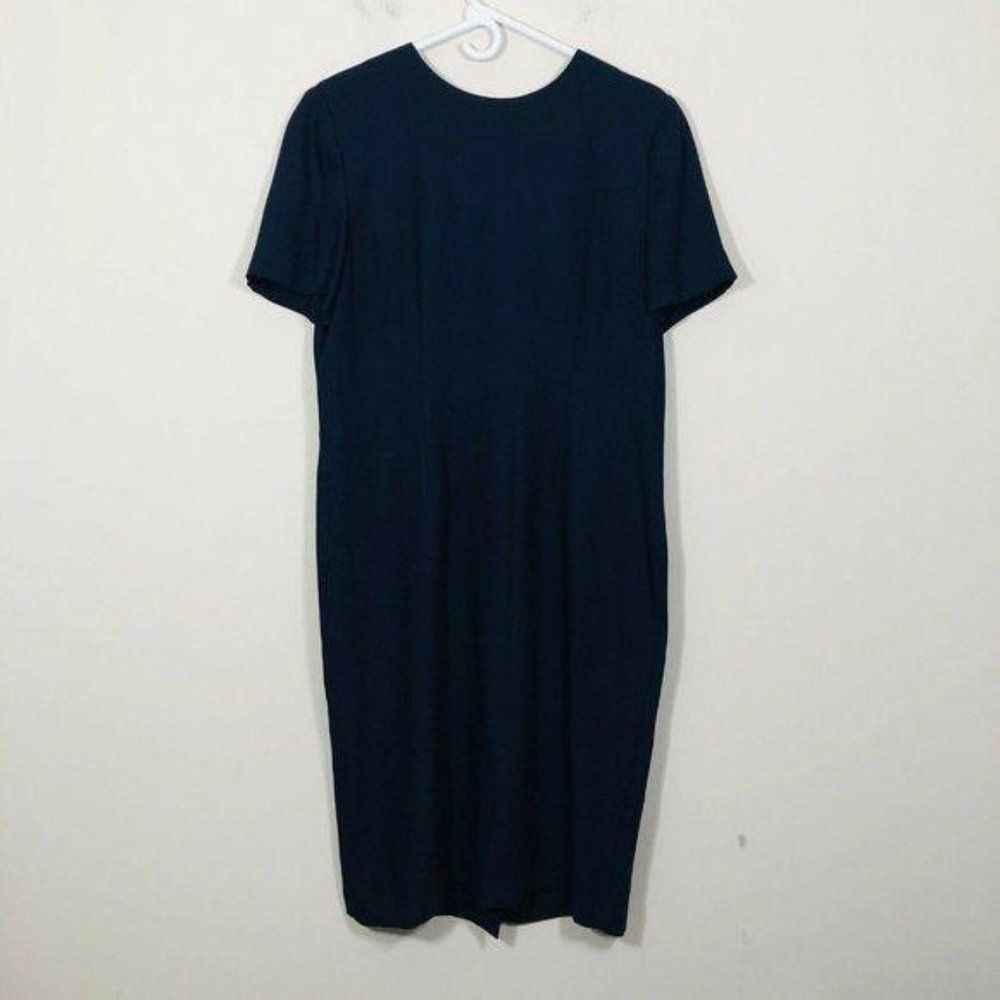 Leslie Fay Size 12 Blue Short Sleeve Round Neckline Sheath Dress